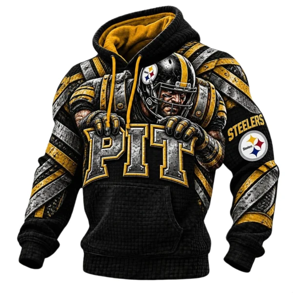 Pittsburgh Steelers Pullover Hoodie Men’s Waffle Knit Pullover Hoodie New Limited