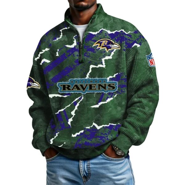 Baltimore Ravens Men's Waffle Knit Quarter-Zip Long Sleeve Shirt 2026 Limited