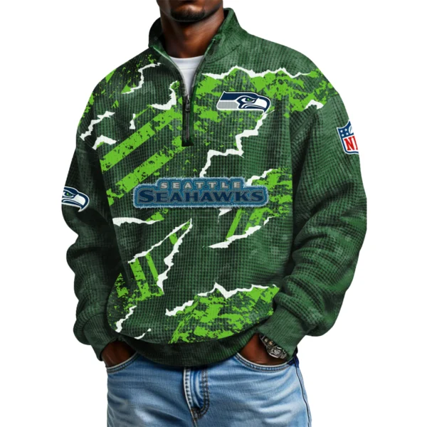 Seattle Seahawks Men's Waffle Knit Quarter-Zip Long Sleeve Shirt 2026 Limited