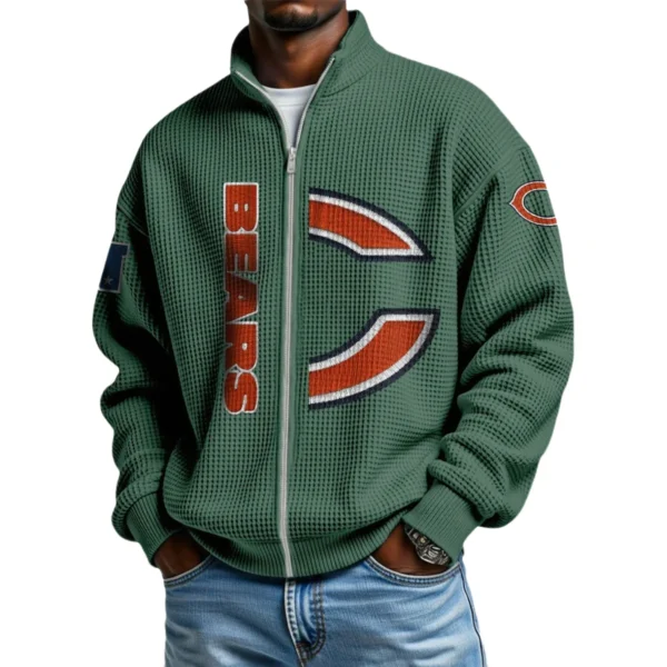 Chicago Bears Men’s Full Zip Waffle Knit Long Sleeve Sweatshirt Limited