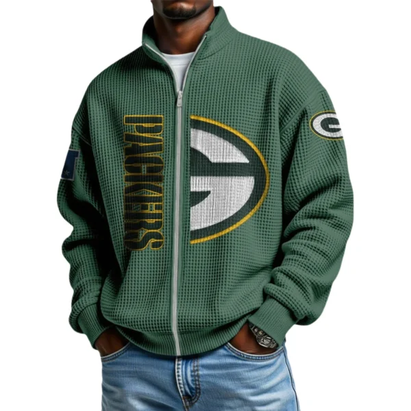 Green Bay Packers Men’s Full Zip Waffle Knit Long Sleeve Sweatshirt Limited