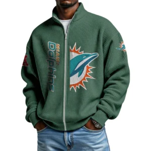 Miami Dolphins Men’s Full Zip Waffle Knit Long Sleeve Sweatshirt Limited