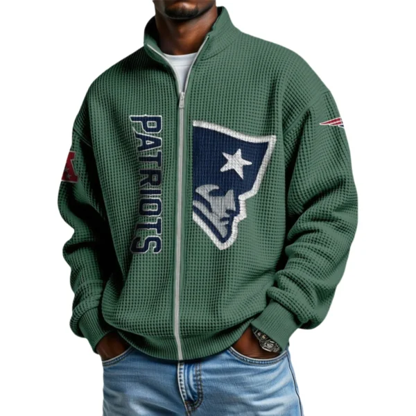 New England Patriots Men’s Full Zip Waffle Knit Long Sleeve Sweatshirt Limited