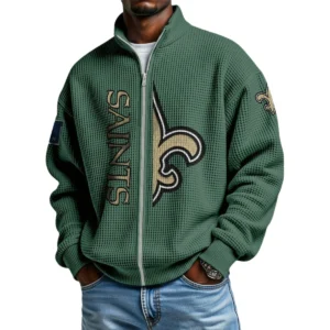 New Orleans Saints Men’s Full Zip Waffle Knit Long Sleeve Sweatshirt Limited
