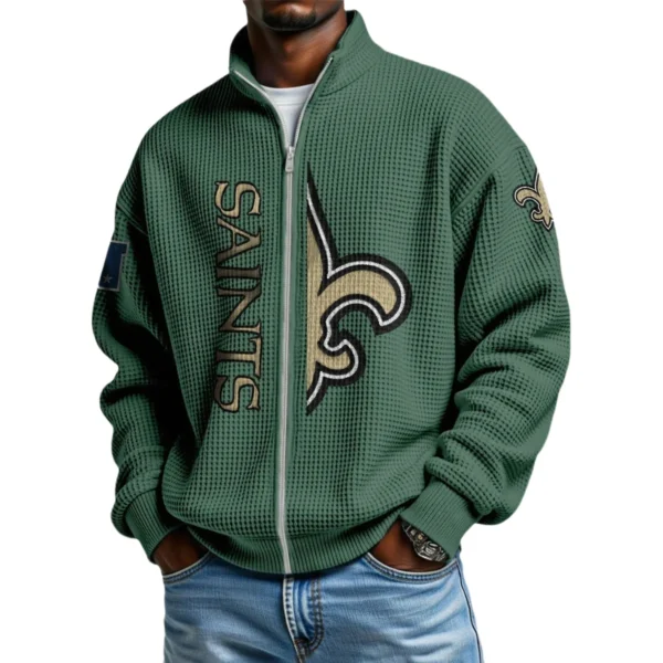 New Orleans Saints Men’s Full Zip Waffle Knit Long Sleeve Sweatshirt Limited