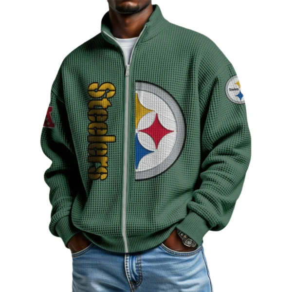 Pittsburgh Steelers Full Zip Sweatshirt Waffle Knit Long Sleeve 2027 Limited