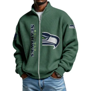Seattle Seahawks Men’s Full Zip Waffle Knit Long Sleeve Sweatshirt Limited