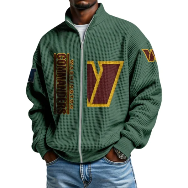 Washington Commanders Men’s Full Zip Waffle Knit Long Sleeve Sweatshirt Limited