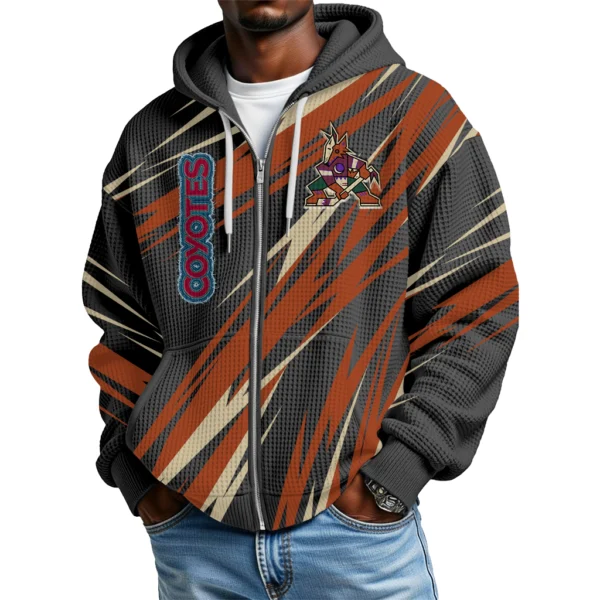 Arizona Coyotes Men Hoodies Full Zip Up Waffle Long Sleeve Sweatshirts Hooded 2026 Limited