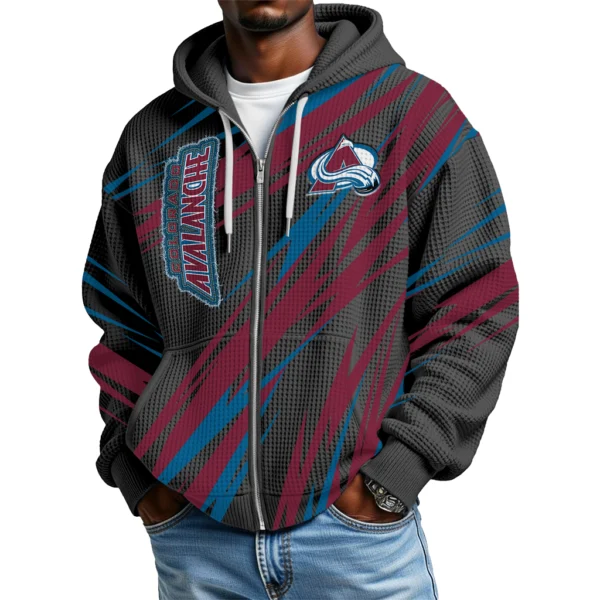 Colorado Avalanche Men Hoodies Full Zip Up Waffle Long Sleeve Sweatshirts Hooded 2026 Limited