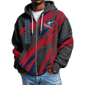 Columbus Blue Jackets Men Hoodies Full Zip Up Waffle Long Sleeve Sweatshirts Hooded 2026 Limited