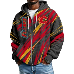 Calgary Flames Men Hoodies Full Zip Up Waffle Long Sleeve Sweatshirts Hooded 2026 Limited