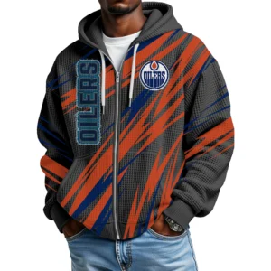 Edmonton Oilers Men Hoodies Full Zip Up Waffle Long Sleeve Sweatshirts Hooded 2026 Limited