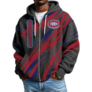 Montreal Canadiens Men Hoodies Full Zip Up Waffle Long Sleeve Sweatshirts Hooded 2026 Limited