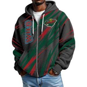 Minnesota Wild Men Hoodies Full Zip Up Waffle Long Sleeve Sweatshirts Hooded 2026 Limited