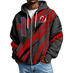 New Jersey Devils Men Hoodies Full Zip Up Waffle Long Sleeve Sweatshirts Hooded 2026 Limited