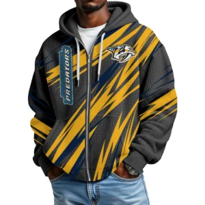 Nashville Predators Men Hoodies Full Zip Up Waffle Long Sleeve Sweatshirts Hooded 2026 Limited