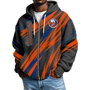 New York Islanders Men Hoodies Full Zip Up Waffle Long Sleeve Sweatshirts Hooded 2026 Limited