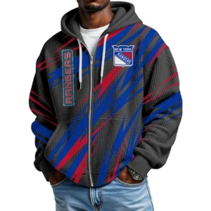 New York Rangers Men Hoodies Full Zip Up Waffle Long Sleeve Sweatshirts Hooded 2026 Limited