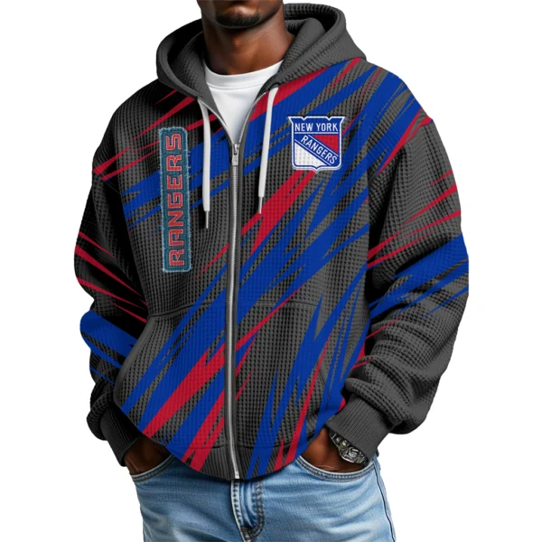 New York Rangers Men Hoodies Full Zip Up Waffle Long Sleeve Sweatshirts Hooded 2026 Limited