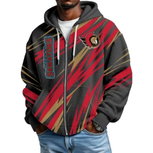 Ottawa Senators Men Hoodies Full Zip Up Waffle Long Sleeve Sweatshirts Hooded 2026 Limited