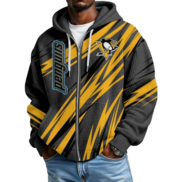 Pittsburgh Penguins Men Hoodies Full Zip Up Waffle Long Sleeve Sweatshirts Hooded 2026 Limited