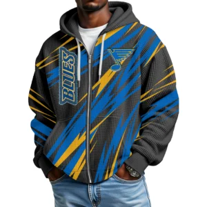 St. Louis Blues Men Hoodies Full Zip Up Waffle Long Sleeve Sweatshirts Hooded 2026 Limited