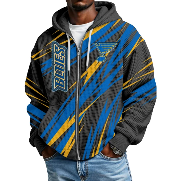 St. Louis Blues Men Hoodies Full Zip Up Waffle Long Sleeve Sweatshirts Hooded 2026 Limited