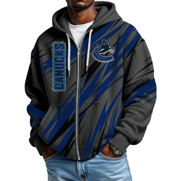 Vancouver Canucks Men Hoodies Full Zip Up Waffle Long Sleeve Sweatshirts Hooded 2026 Limited