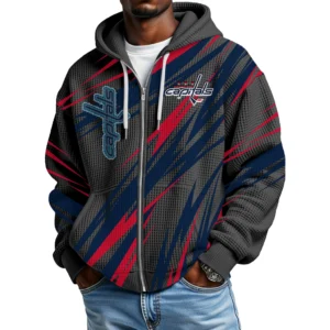 Washington Capitals Men Hoodies Full Zip Up Waffle Long Sleeve Sweatshirts Hooded 2026 Limited