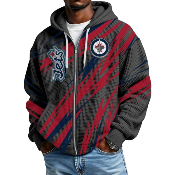 Winnipeg Jets Men Hoodies Full Zip Up Waffle Long Sleeve Sweatshirts Hooded 2026 Limited