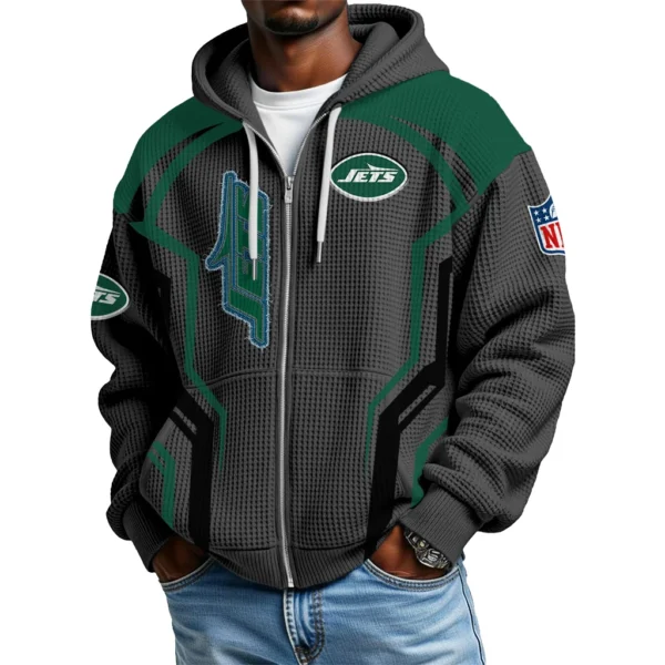 New York Jets Full Zip-Up Hoodie Men’s Waffle Knit New 2027