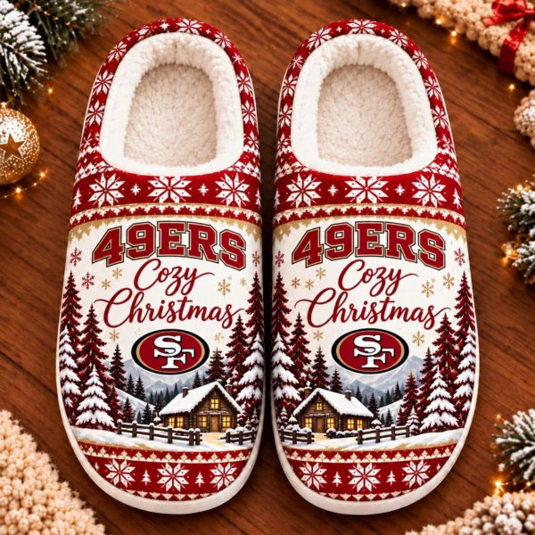San Francisco 49ers Fluffy Plush House Slippers Unisex Gift For Christmas